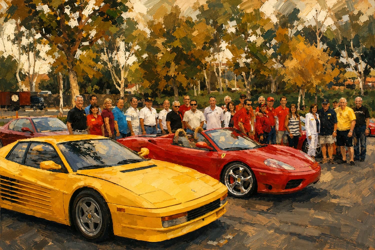 Members and their Ferraris gathered at a club event
